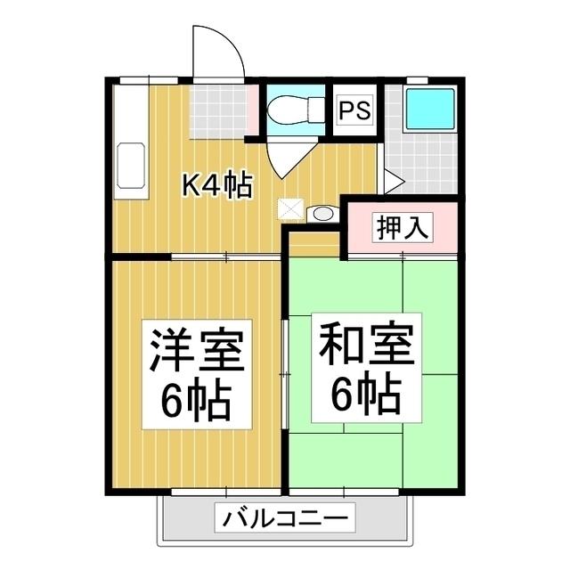 コーポハナオカB(2K/2階)の間取り写真