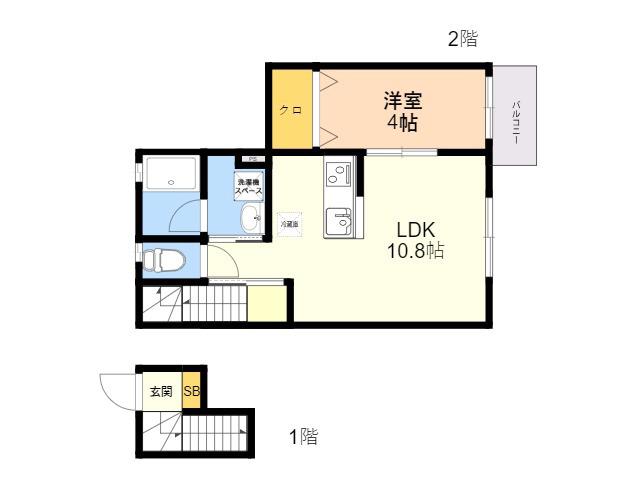 グランフォルト福岡西新(1LDK/2階)の間取り写真