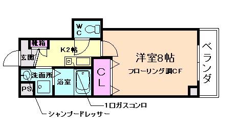 ファーストステージ天神(1K/2階)の間取り写真