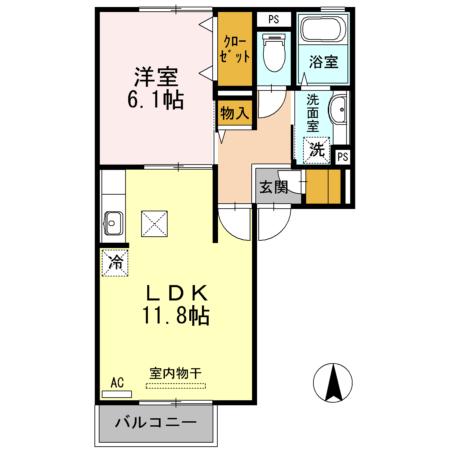 ディアコートフジタ B棟(1LDK/1階)の間取り写真
