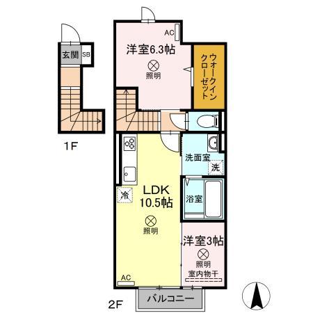 クレール C棟(2LDK/2階)の間取り写真