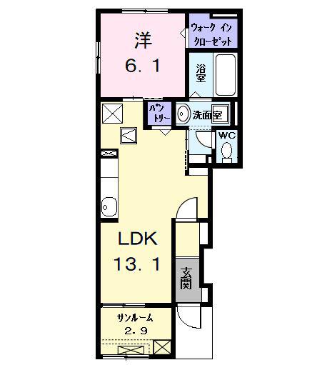 カーサみやびX(1LDK/1階)の間取り写真