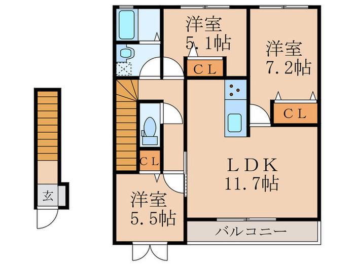 ボヌールIII(3LDK/2階)の間取り写真