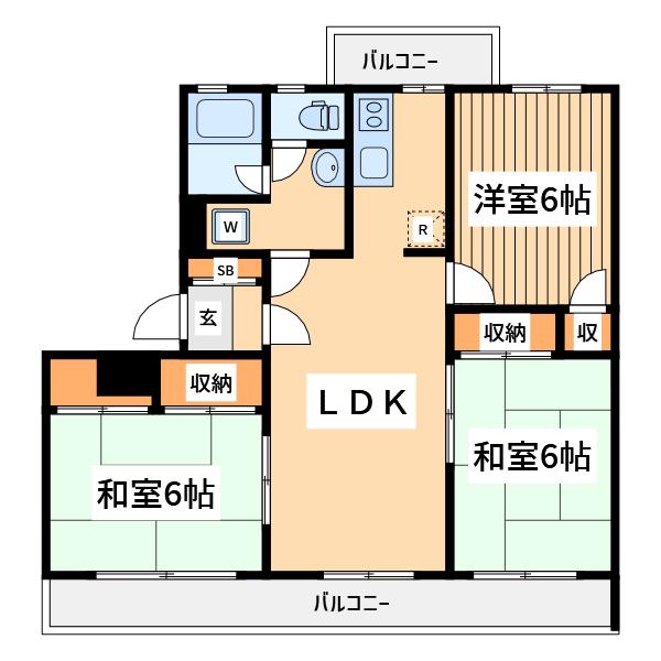 南大谷グリーンハイコーポ(3LDK/1階)の間取り写真