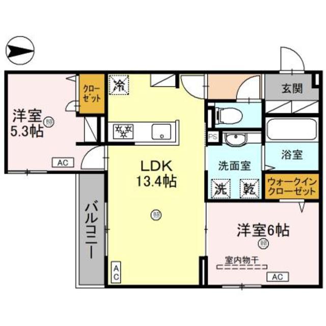 トリシア遠里小野(2LDK/2階)の間取り写真