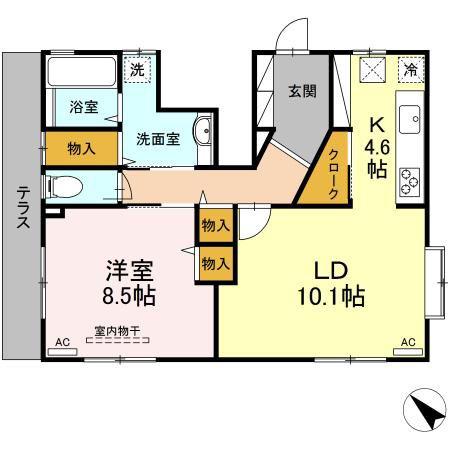 D-ROOM市名坂(1LDK/1階)の間取り写真