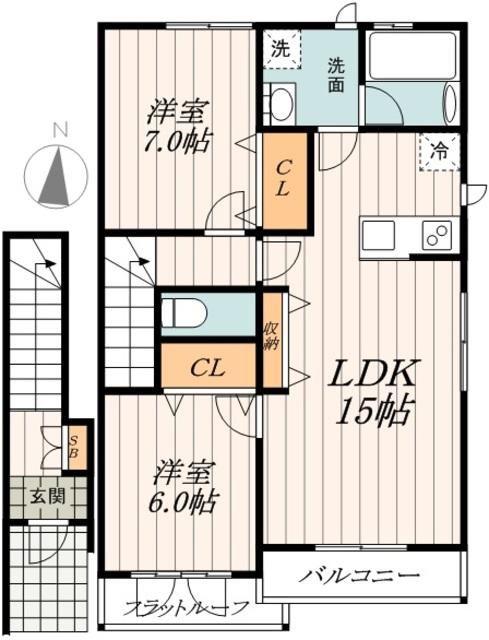 マーシャルB(2LDK/2階)の間取り写真