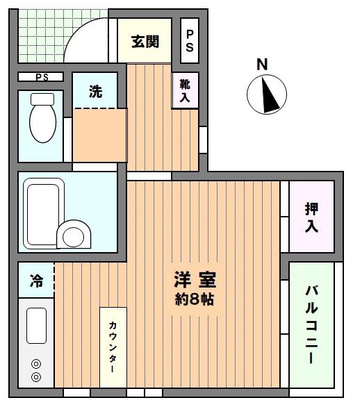 ペリエD(ワンルーム/1階)の間取り写真