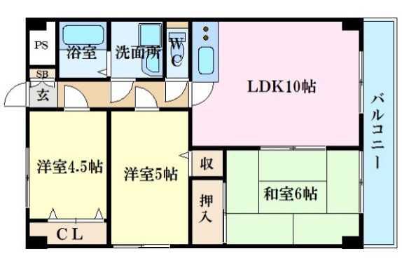 鷹取プレイス(3LDK/4階)の間取り写真