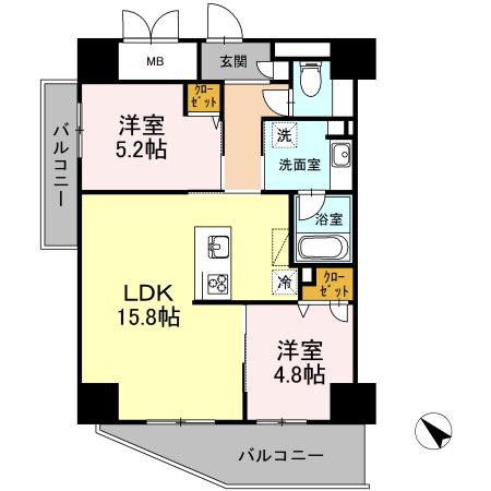 PALAIS FELICIA(2LDK/11階)の間取り写真