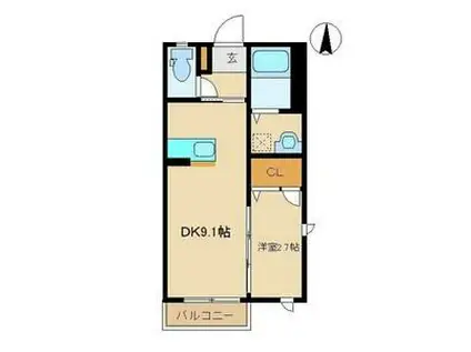 ハートフル(1DK/1階)の間取り写真