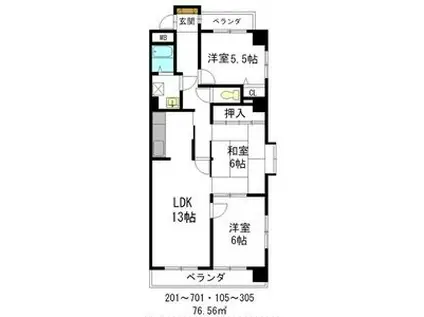 パウゼ藤ヶ丘(3LDK/3階)の間取り写真