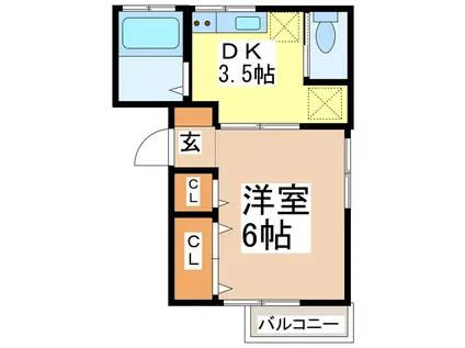 フローラルハイツ海士江2番館(1K/1階)の間取り写真