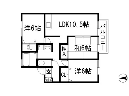 グリーンパーク鴻池(3LDK/2階)の間取り写真
