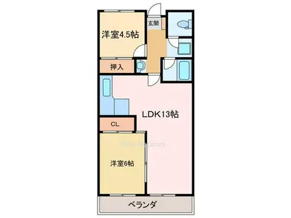 コーナン徳常ビル(2LDK/4階)の間取り写真