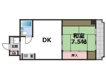 京橋マンション(1DK/5階)の間取り写真