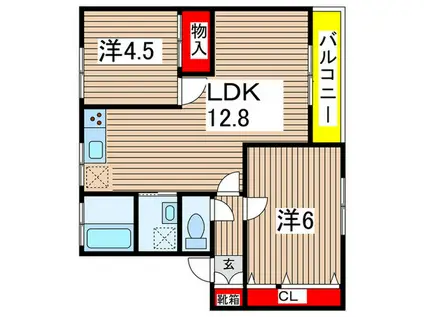 富士本コーポA(2LDK/3階)の間取り写真