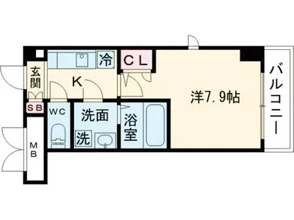 エスリード三宮旭通(1K/2階)の間取り写真