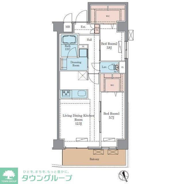 ラグゼナ平井サウス(2LDK/1階)の間取り写真