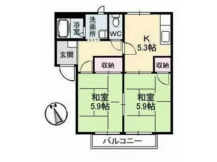 フレグランス倉敷(2K/2階)の間取り写真