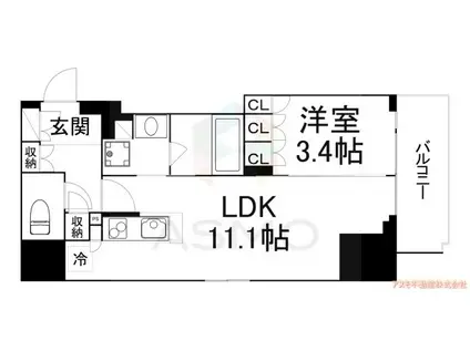 アーバネックス四ツ橋(1LDK/14階)の間取り写真