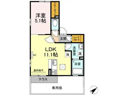 ボヌール和II(1LDK/1階)の間取り写真