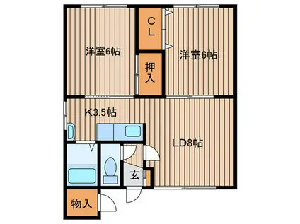 コーポファミリ-(2LDK/2階)の間取り写真