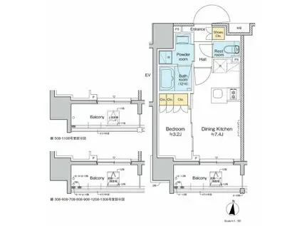 プラウドフラット亀戸ステーションプレイス(1DK/4階)の間取り写真