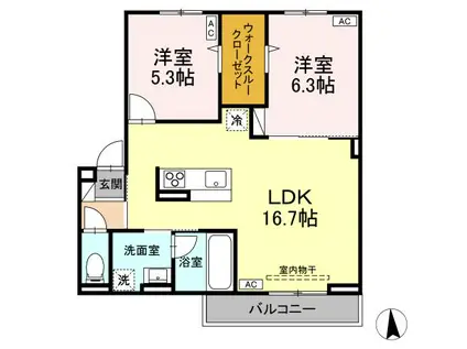 TORISIA向中野(2LDK/3階)の間取り写真