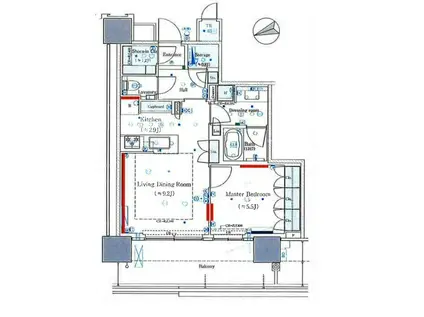 パークシティ中央湊ザ・タワー(1LDK/9階)の間取り写真