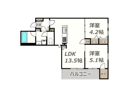 ウェルスクエア山坂(2LDK/1階)の間取り写真