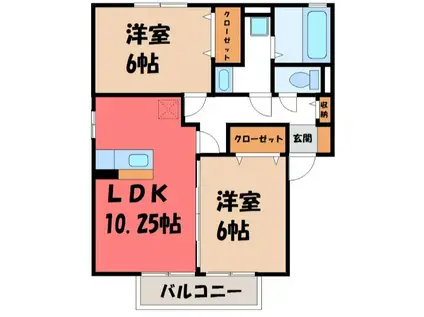 クレインB(2LDK/1階)の間取り写真