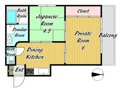 石見ハイツ(2DK/1階)の間取り写真