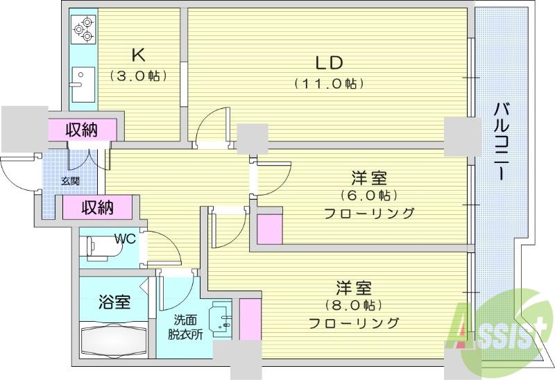ダイアシティ2000茂庭C1棟(2LDK/4階)の間取り写真