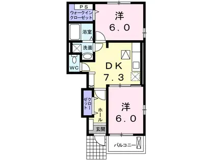 メゾンドソレイユII(2DK/1階)の間取り写真