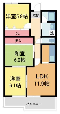 レジェンダリー小松(3LDK/6階)の間取り写真