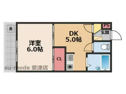 プラザダイエー草津(1DK/2階)の間取り写真