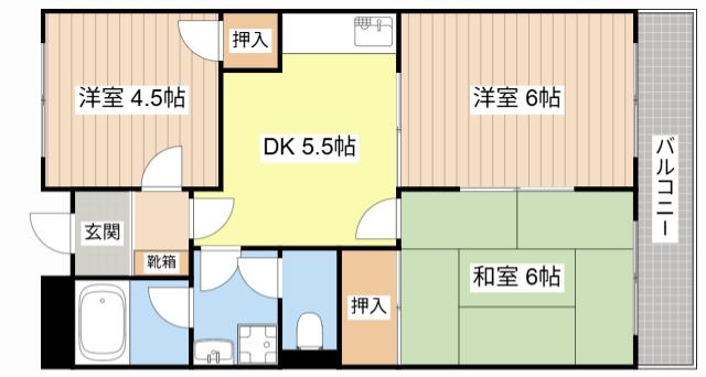 TWINAVENUEA棟(3DK/2階)の間取り写真