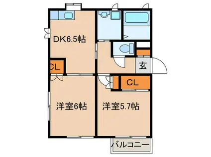 メゾンドブリック(2DK/2階)の間取り写真