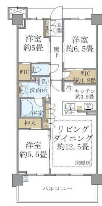 ブリリアシティ横浜磯子 A棟(3LDK/6階)の間取り写真