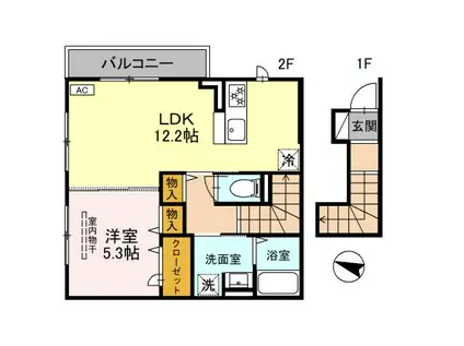 レーヴ ド ドゥ芦屋(1LDK/2階)の間取り写真