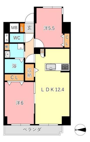 アルバ鹿田(2LDK/1階)の間取り写真