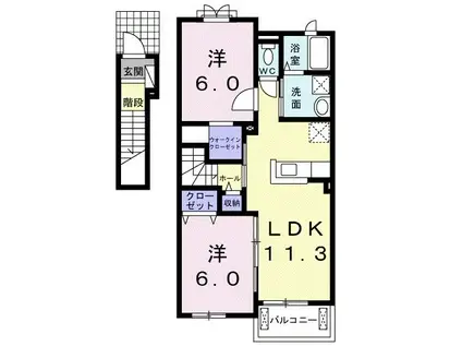 ソレイユS B(2LDK/2階)の間取り写真
