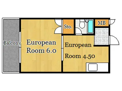 マンション西(1DK/2階)の間取り写真