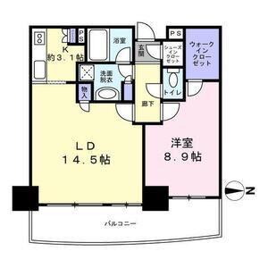 クレッセント川崎タワー(1LDK/28階)の間取り写真