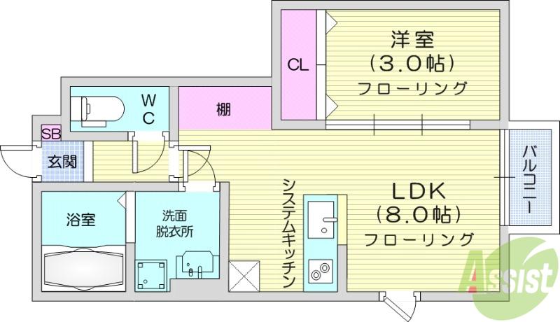 ESCONDIT卸町2(1LDK/1階)の間取り写真