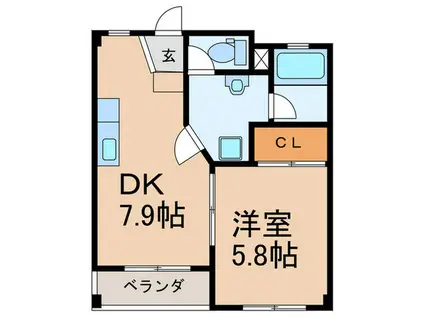 ワンピース(1DK/2階)の間取り写真