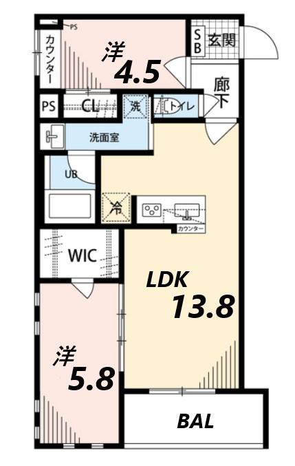 センターラ(2LDK/1階)の間取り写真