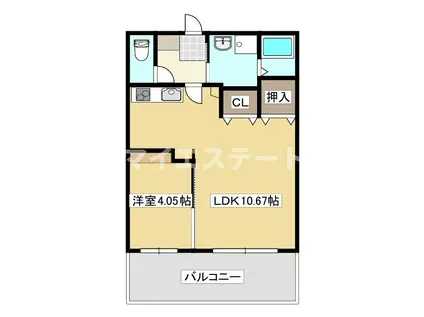 リアルマジェスティー新八代(1LDK/5階)の間取り写真