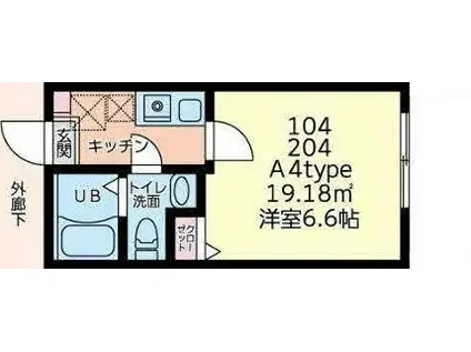 プラナス西谷II(1K/1階)の間取り写真